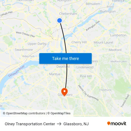 Olney Transportation Center to Glassboro, NJ map