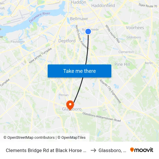 Clements Bridge Rd at Black Horse Pike to Glassboro, NJ map