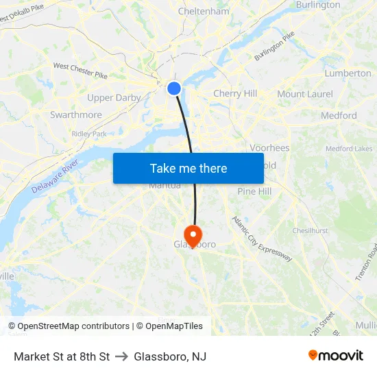 Market St at 8th St to Glassboro, NJ map