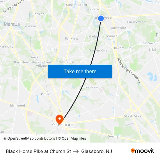 Black Horse Pike at Church St to Glassboro, NJ map