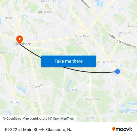 Rt-322 at Main St to Glassboro, NJ map