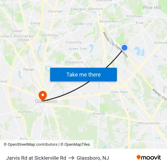 Jarvis Rd at Sicklerville Rd to Glassboro, NJ map