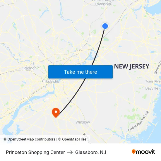 Princeton Shopping Center to Glassboro, NJ map