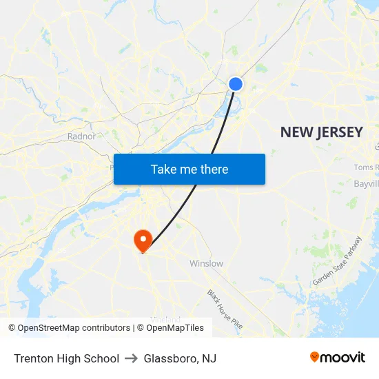 Trenton High School to Glassboro, NJ map
