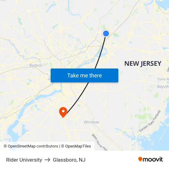 Rider University to Glassboro, NJ map