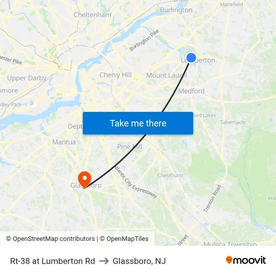 Rt-38 at Lumberton Rd to Glassboro, NJ map