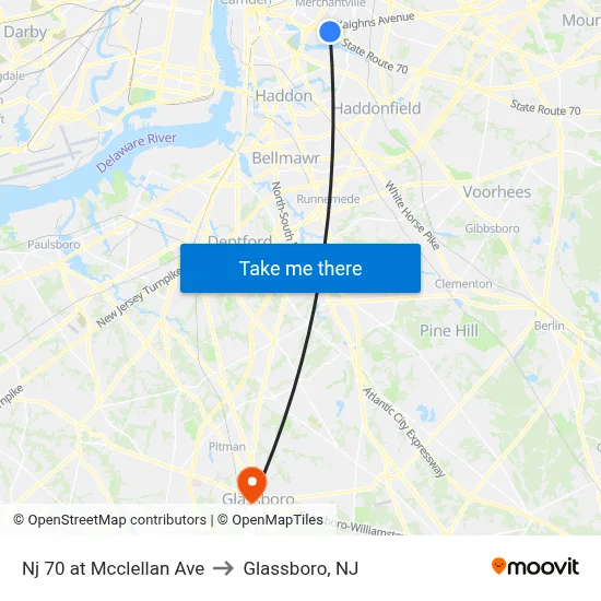 Nj 70 at Mcclellan Ave to Glassboro, NJ map
