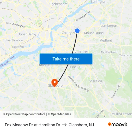 Fox Meadow Dr at Hamilton Dr to Glassboro, NJ map
