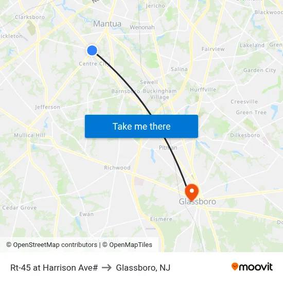 Rt-45 at Harrison Ave# to Glassboro, NJ map