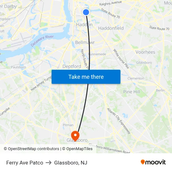 Ferry Ave Patco to Glassboro, NJ map
