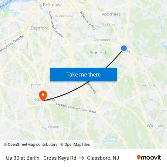 Us-30 at Berlin - Cross Keys Rd to Glassboro, NJ map