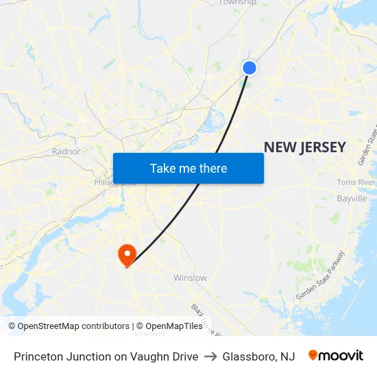 Princeton Junction on Vaughn Drive to Glassboro, NJ map