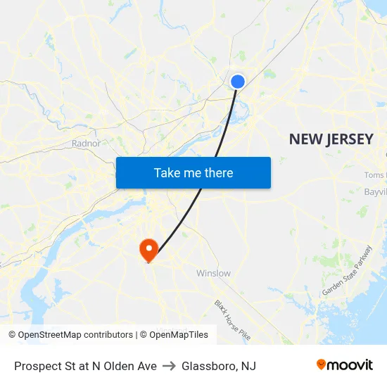 Prospect St at  N Olden Ave to Glassboro, NJ map