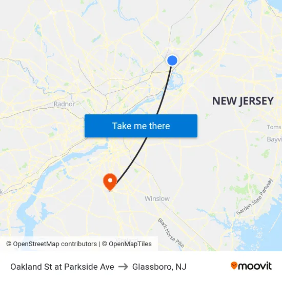 Oakland St at Parkside Ave to Glassboro, NJ map