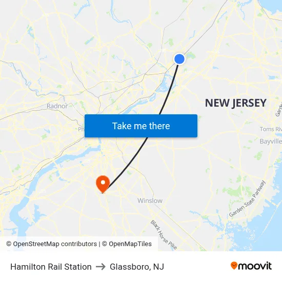 Hamilton Rail Station to Glassboro, NJ map