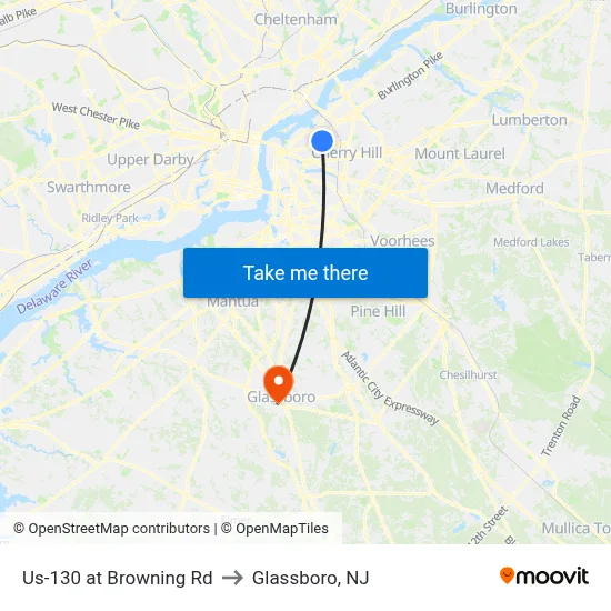 Us-130 at Browning Rd to Glassboro, NJ map