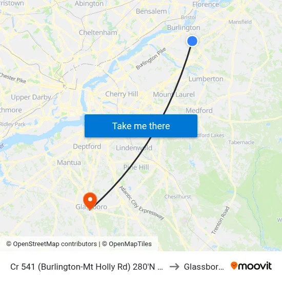 Cr 541 (Burlington-Mt Holly Rd) 280'N Of Sunset Rd to Glassboro, NJ map