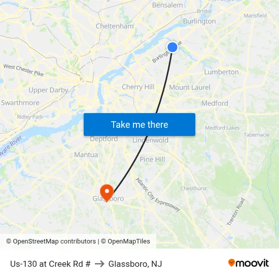 Us-130 at Creek Rd # to Glassboro, NJ map
