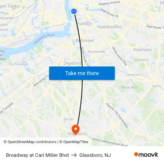 Broadway at Carl Miller Blvd to Glassboro, NJ map
