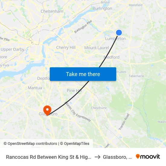 Rancocas Rd Between King St & High St to Glassboro, NJ map