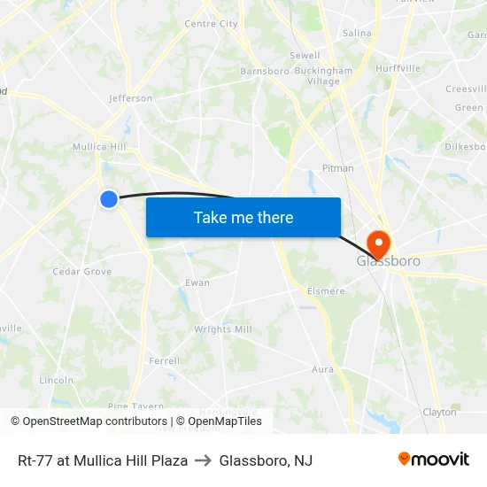 Rt-77 at Mullica Hill Plaza to Glassboro, NJ map