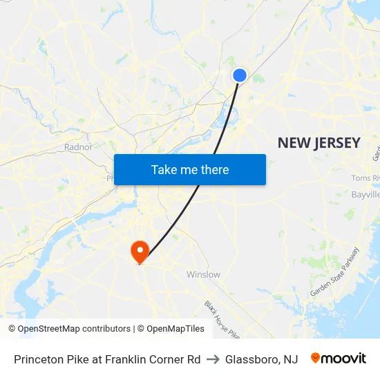 Princeton Pike at Franklin Corner Rd to Glassboro, NJ map
