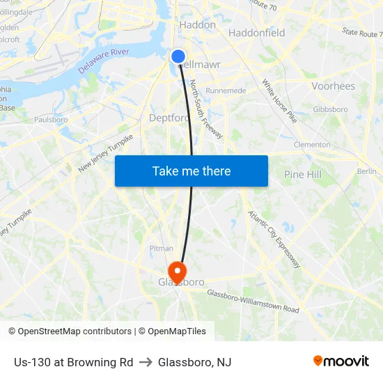 Us-130 at Browning Rd to Glassboro, NJ map