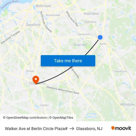 Walker Ave at Berlin Circle Plaza# to Glassboro, NJ map