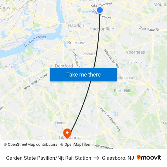 Garden State Pavilion/Njt Rail Station to Glassboro, NJ map