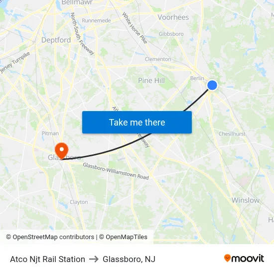 Atco Njt Rail Station to Glassboro, NJ map