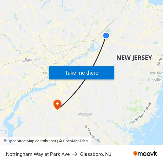 Nottingham Way at Park Ave to Glassboro, NJ map
