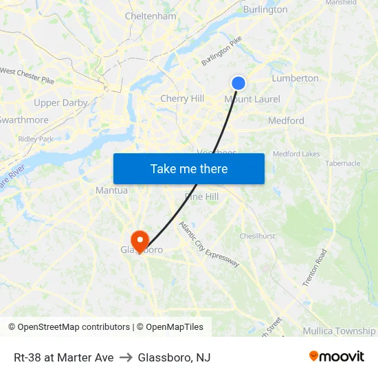 Rt-38 at Marter Ave to Glassboro, NJ map