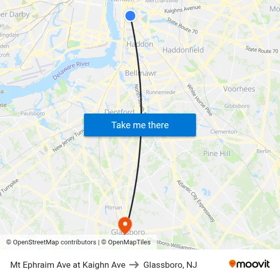 Mt Ephraim Ave at Kaighn Ave to Glassboro, NJ map