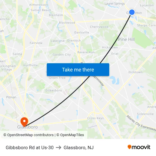 Gibbsboro Rd at Us-30 to Glassboro, NJ map