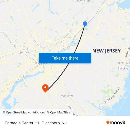 Carnegie Center to Glassboro, NJ map
