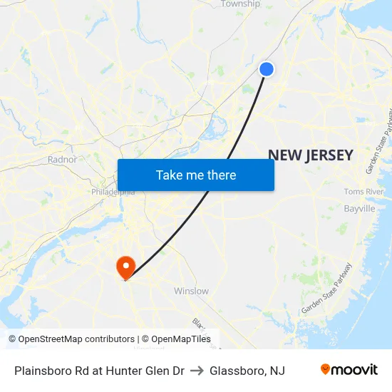 Plainsboro Rd at Hunter Glen Dr to Glassboro, NJ map