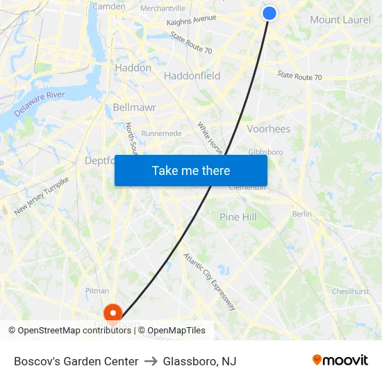 Boscov's Garden Center to Glassboro, NJ map