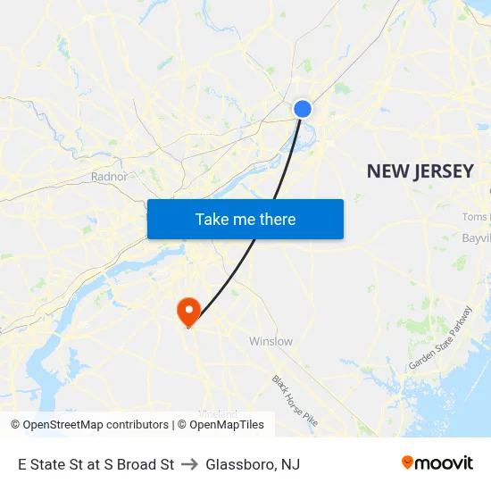 E State St at S Broad St to Glassboro, NJ map