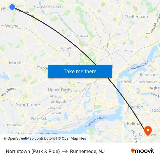 Norristown (Park & Ride) to Runnemede, NJ map