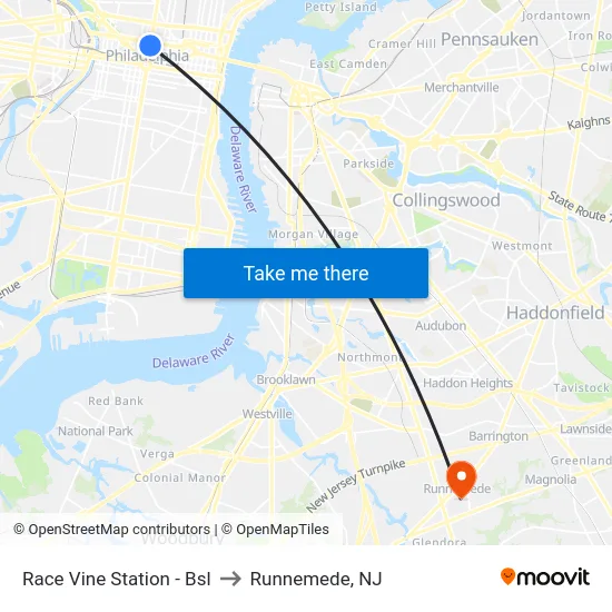 Race Vine Station - Bsl to Runnemede, NJ map