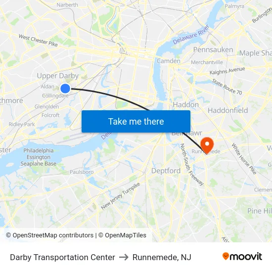 Darby Transportation Center to Runnemede, NJ map