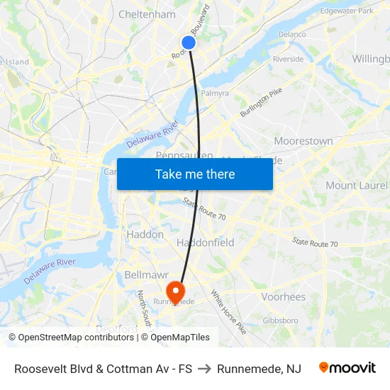 Roosevelt Blvd & Cottman Av - FS to Runnemede, NJ map