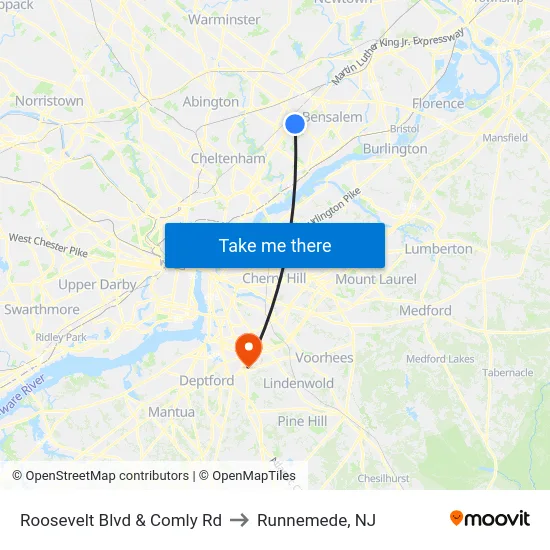 Roosevelt Blvd & Comly Rd to Runnemede, NJ map