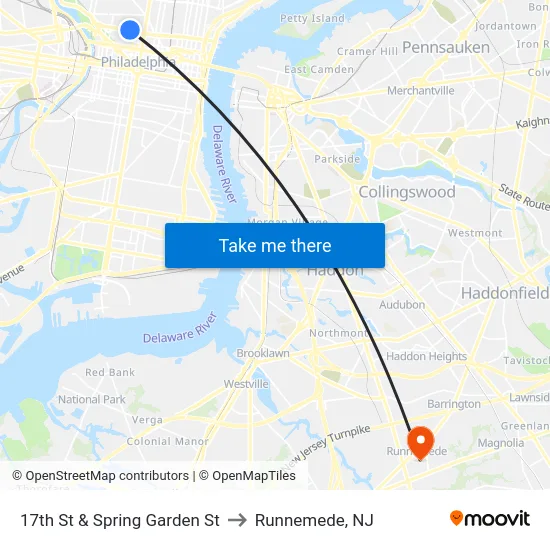 17th St & Spring Garden St to Runnemede, NJ map