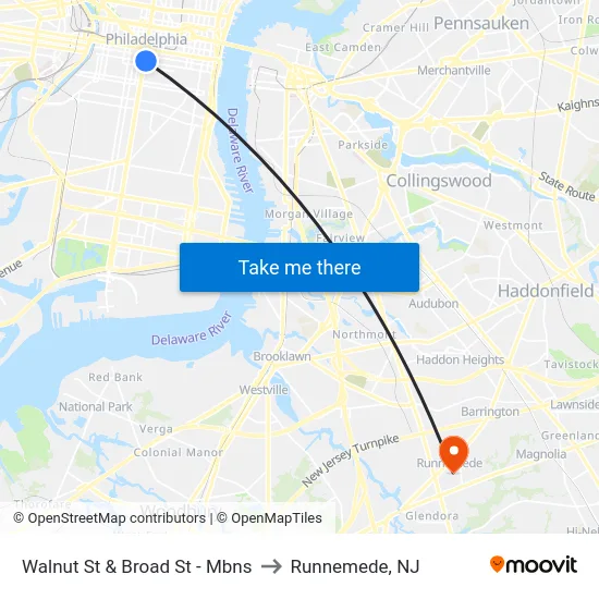 Walnut St & Broad St - Mbns to Runnemede, NJ map