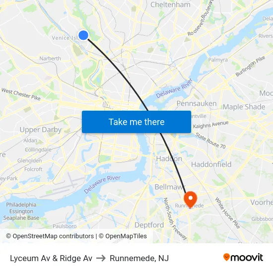Lyceum Av & Ridge Av to Runnemede, NJ map