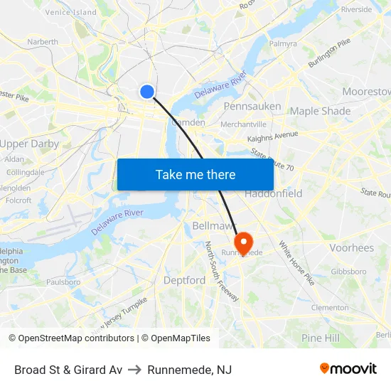 Broad St & Girard Av to Runnemede, NJ map