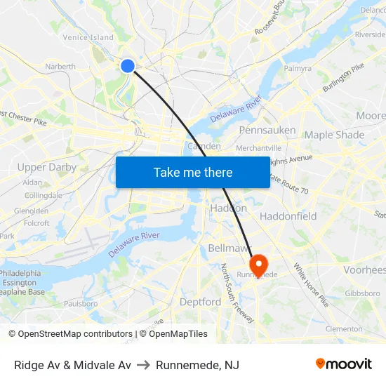 Ridge Av & Midvale Av to Runnemede, NJ map