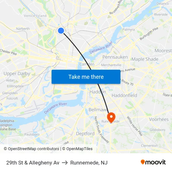 29th St & Allegheny Av to Runnemede, NJ map