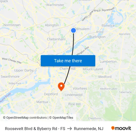 Roosevelt Blvd & Byberry Rd - FS to Runnemede, NJ map
